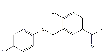 1-(3-{[(4-chlorophenyl)thio]methyl}-4-methoxyphenyl)ethan-1-one Struktur