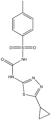 2-cyclopropyl-5-[({[(4-methylphenyl)sulfonyl]amino}carbonyl)amino]-1,3,4-thiadiazole Struktur