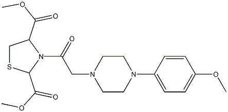 dimethyl 3-{2-[4-(4-methoxyphenyl)piperazino]acetyl}-1,3-thiazolane-2,4-dicarboxylate Struktur