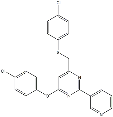 4-(4-chlorophenoxy)-6-{[(4-chlorophenyl)sulfanyl]methyl}-2-(3-pyridinyl)pyrimidine Struktur