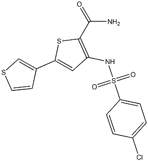 3-{[(4-chlorophenyl)sulfonyl]amino}-5-(3-thienyl)thiophene-2-carboxamide Struktur