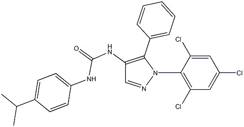 N-(4-isopropylphenyl)-N'-[5-phenyl-1-(2,4,6-trichlorophenyl)-1H-pyrazol-4-yl]urea Struktur