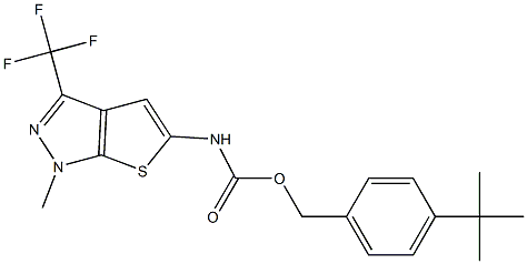 4-(tert-butyl)benzyl N-[1-methyl-3-(trifluoromethyl)-1H-thieno[2,3-c]pyrazol-5-yl]carbamate Struktur