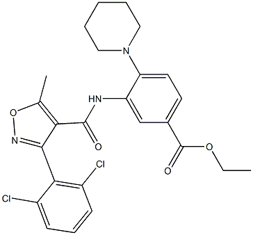 ethyl 3-({[3-(2,6-dichlorophenyl)-5-methylisoxazol-4-yl]carbonyl}amino)-4-piperidinobenzoate Struktur