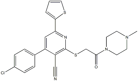 4-(4-chlorophenyl)-2-{[2-(4-methylpiperazino)-2-oxoethyl]sulfanyl}-6-(2-thienyl)nicotinonitrile Struktur