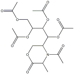 1-[(4-acetyl-5-methyl-6-oxo-1,4-oxazinan-3-yl)(acetyloxy)methyl]-2,3-di(ace tyloxy)propyl acetate Struktur