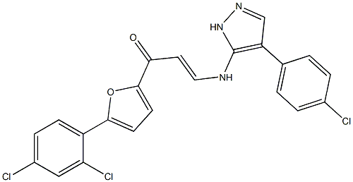 3-{[4-(4-chlorophenyl)-1H-pyrazol-5-yl]amino}-1-[5-(2,4-dichlorophenyl)-2-furyl]-2-propen-1-one Struktur