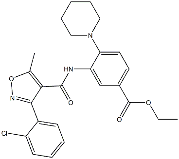 ethyl 3-({[3-(2-chlorophenyl)-5-methylisoxazol-4-yl]carbonyl}amino)-4-piperidinobenzoate Struktur