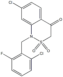 7-chloro-1-(2-chloro-6-fluorobenzyl)-1,2,3,4-tetrahydro-2lambda~6~,1-benzothiazine-2,2,4-trione Struktur