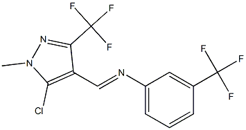 N-{(E)-[5-chloro-1-methyl-3-(trifluoromethyl)-1H-pyrazol-4-yl]methylidene}-3-(trifluoromethyl)aniline Struktur