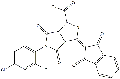 5-(2,4-dichlorophenyl)-3-(1,3-dioxo-1,3-dihydro-2H-inden-2-yliden)-4,6-dioxooctahydropyrrolo[3,4-c]pyrrole-1-carboxylic acid Struktur