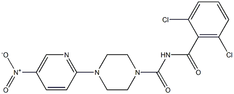 N1-(2,6-dichlorobenzoyl)-4-(5-nitro-2-pyridyl)piperazine-1-carboxamide Struktur