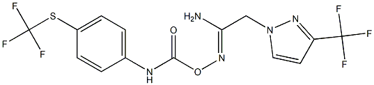 2-[3-(trifluoromethyl)-1H-pyrazol-1-yl]-N'-[({4-[(trifluoromethyl)thio]anilino}carbonyl)oxy]ethanimidamide Struktur