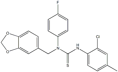 N-(1,3-benzodioxol-5-ylmethyl)-N'-(2-chloro-4-methylphenyl)-N-(4-fluorophenyl)thiourea Struktur