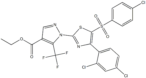 ethyl 1-[5-[(4-chlorophenyl)sulfonyl]-4-(2,4-dichlorophenyl)-1,3-thiazol-2-yl]-5-(trifluoromethyl)-1H-pyrazole-4-carboxylate Struktur