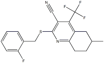 2-[(2-fluorobenzyl)sulfanyl]-6-methyl-4-(trifluoromethyl)-5,6,7,8-tetrahydro-3-quinolinecarbonitrile Struktur