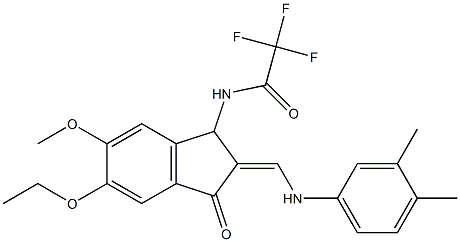 N-{2-[(Z)-(3,4-dimethylanilino)methylidene]-5-ethoxy-6-methoxy-3-oxo-1,3-dihydro-2H-inden-1-yl}-2,2,2-trifluoroacetamide Struktur