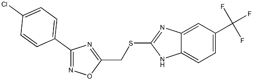 3-(4-chlorophenyl)-5-({[5-(trifluoromethyl)-1H-benzo[d]imidazol-2-yl]thio}methyl)-1,2,4-oxadiazole Struktur