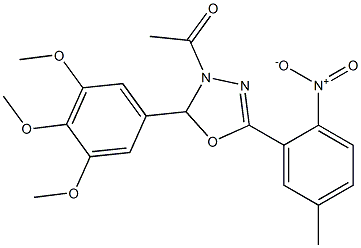 1-[5-(5-methyl-2-nitrophenyl)-2-(3,4,5-trimethoxyphenyl)-2,3-dihydro-1,3,4-oxadiazol-3-yl]ethan-1-one Struktur