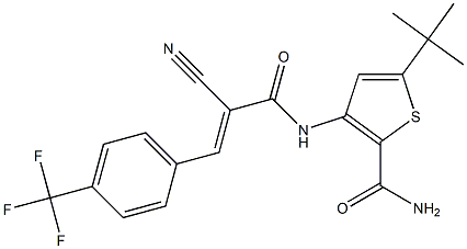 5-(tert-butyl)-3-({2-cyano-3-[4-(trifluoromethyl)phenyl]acryloyl}amino)thiophene-2-carboxamide Struktur