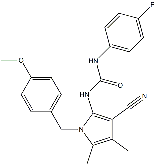 N-[3-cyano-1-(4-methoxybenzyl)-4,5-dimethyl-1H-pyrrol-2-yl]-N'-(4-fluorophenyl)urea Struktur