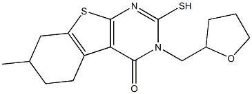 2-mercapto-7-methyl-3-(tetrahydrofuran-2-ylmethyl)-5,6,7,8-tetrahydro[1]benzothieno[2,3-d]pyrimidin-4(3H)-one Struktur