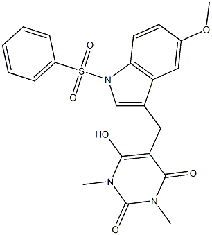 6-hydroxy-5-{[5-methoxy-1-(phenylsulfonyl)-1H-indol-3-yl]methyl}-1,3-dimethyl-2,4(1H,3H)-pyrimidinedione Struktur