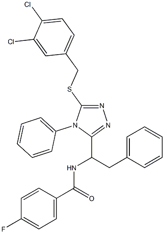 N-(1-{5-[(3,4-dichlorobenzyl)sulfanyl]-4-phenyl-4H-1,2,4-triazol-3-yl}-2-phenylethyl)-4-fluorobenzenecarboxamide Struktur