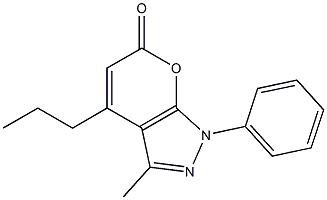 3-methyl-1-phenyl-4-propyl-1,6-dihydropyrano[2,3-c]pyrazol-6-one Struktur