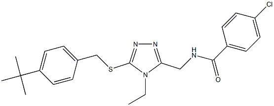 N-[(5-{[4-(tert-butyl)benzyl]sulfanyl}-4-ethyl-4H-1,2,4-triazol-3-yl)methyl]-4-chlorobenzenecarboxamide Struktur