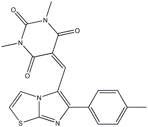 1,3-dimethyl-5-{[6-(4-methylphenyl)imidazo[2,1-b][1,3]thiazol-5-yl]methylene}-2,4,6(1H,3H,5H)-pyrimidinetrione Struktur