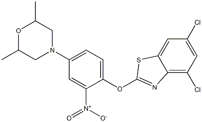 4-{4-[(4,6-dichloro-1,3-benzothiazol-2-yl)oxy]-3-nitrophenyl}-2,6-dimethylmorpholine Struktur