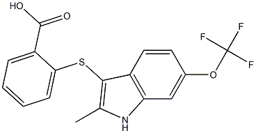 2-(2-methyl-6-(trifluoromethoxy)-1H-indol-3-ylthio)benzoic acid Struktur