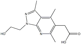 [1-(2-hydroxyethyl)-3,4,6-trimethyl-1H-pyrazolo[3,4-b]pyridin-5-yl]acetic acid Struktur