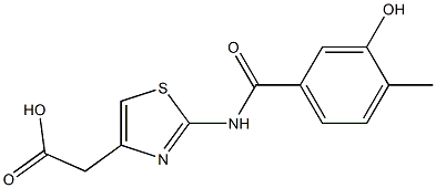 {2-[(3-hydroxy-4-methylbenzoyl)amino]-1,3-thiazol-4-yl}acetic acid Struktur