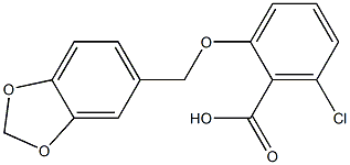 2-(2H-1,3-benzodioxol-5-ylmethoxy)-6-chlorobenzoic acid Struktur