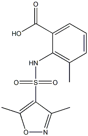 2-[(3,5-dimethyl-1,2-oxazole-4-)sulfonamido]-3-methylbenzoic acid Struktur