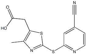 2-{2-[(4-cyanopyridin-2-yl)sulfanyl]-4-methyl-1,3-thiazol-5-yl}acetic acid Struktur