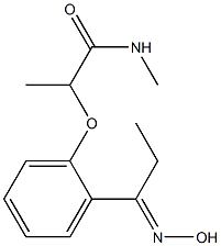 2-{2-[1-(hydroxyimino)propyl]phenoxy}-N-methylpropanamide Struktur