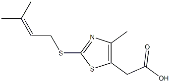 2-{4-methyl-2-[(3-methylbut-2-en-1-yl)sulfanyl]-1,3-thiazol-5-yl}acetic acid Struktur