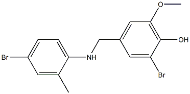 2-bromo-4-{[(4-bromo-2-methylphenyl)amino]methyl}-6-methoxyphenol Struktur