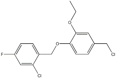 2-chloro-1-[4-(chloromethyl)-2-ethoxyphenoxymethyl]-4-fluorobenzene Struktur