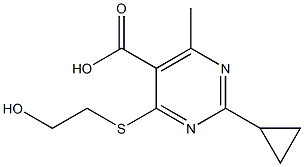 2-cyclopropyl-4-[(2-hydroxyethyl)thio]-6-methylpyrimidine-5-carboxylic acid Struktur