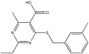 2-ethyl-4-methyl-6-[(3-methylbenzyl)thio]pyrimidine-5-carboxylic acid Struktur