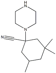 3,3,5-trimethyl-1-(piperazin-1-yl)cyclohexane-1-carbonitrile Struktur