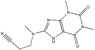 3-[(1,3-dimethyl-2,6-dioxo-2,3,6,7-tetrahydro-1H-purin-8-yl)(methyl)amino]propanenitrile Struktur