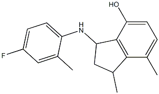 3-[(4-fluoro-2-methylphenyl)amino]-1,7-dimethyl-2,3-dihydro-1H-inden-4-ol Struktur