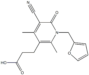 3-[5-cyano-1-(2-furylmethyl)-2,4-dimethyl-6-oxo-1,6-dihydropyridin-3-yl]propanoic acid Struktur