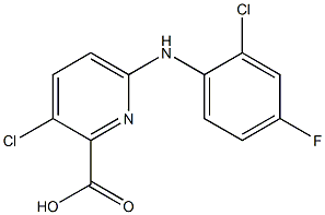 3-chloro-6-[(2-chloro-4-fluorophenyl)amino]pyridine-2-carboxylic acid Struktur