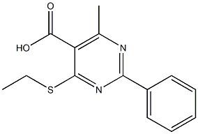 4-(ethylthio)-6-methyl-2-phenylpyrimidine-5-carboxylic acid Struktur